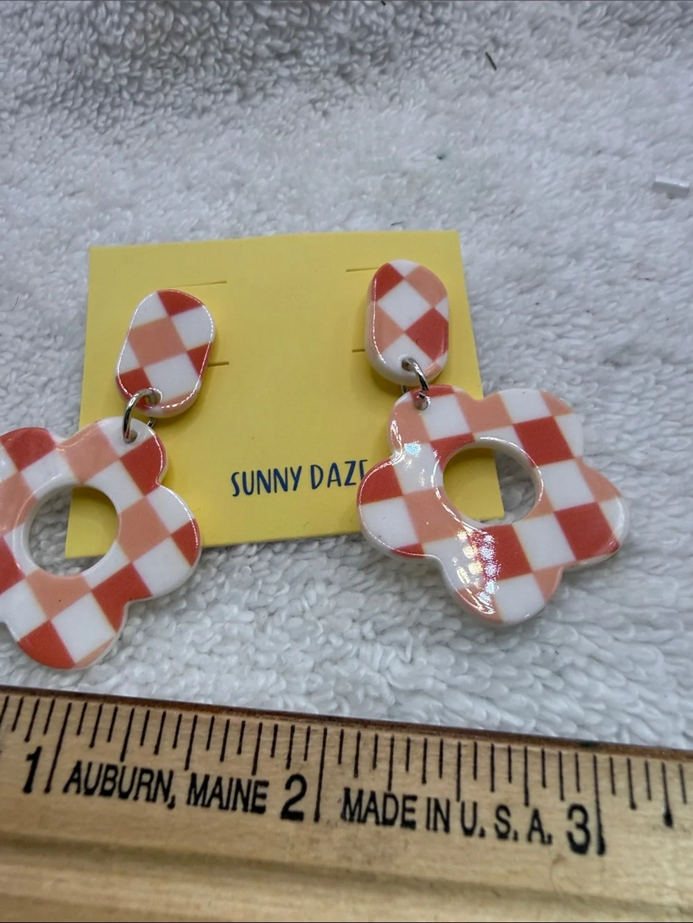 Checkerboard Flower Drop Earrings also silvertone drop earrings